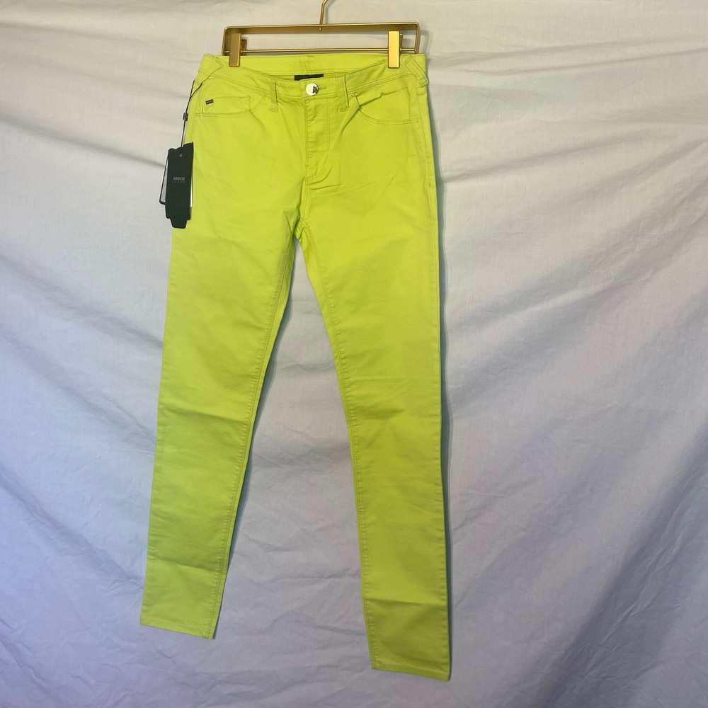 Armani Jeans J28 Orchid Lime Green Skinny Fit 5 Pocket Pants Womens‎ Size 25 NEW